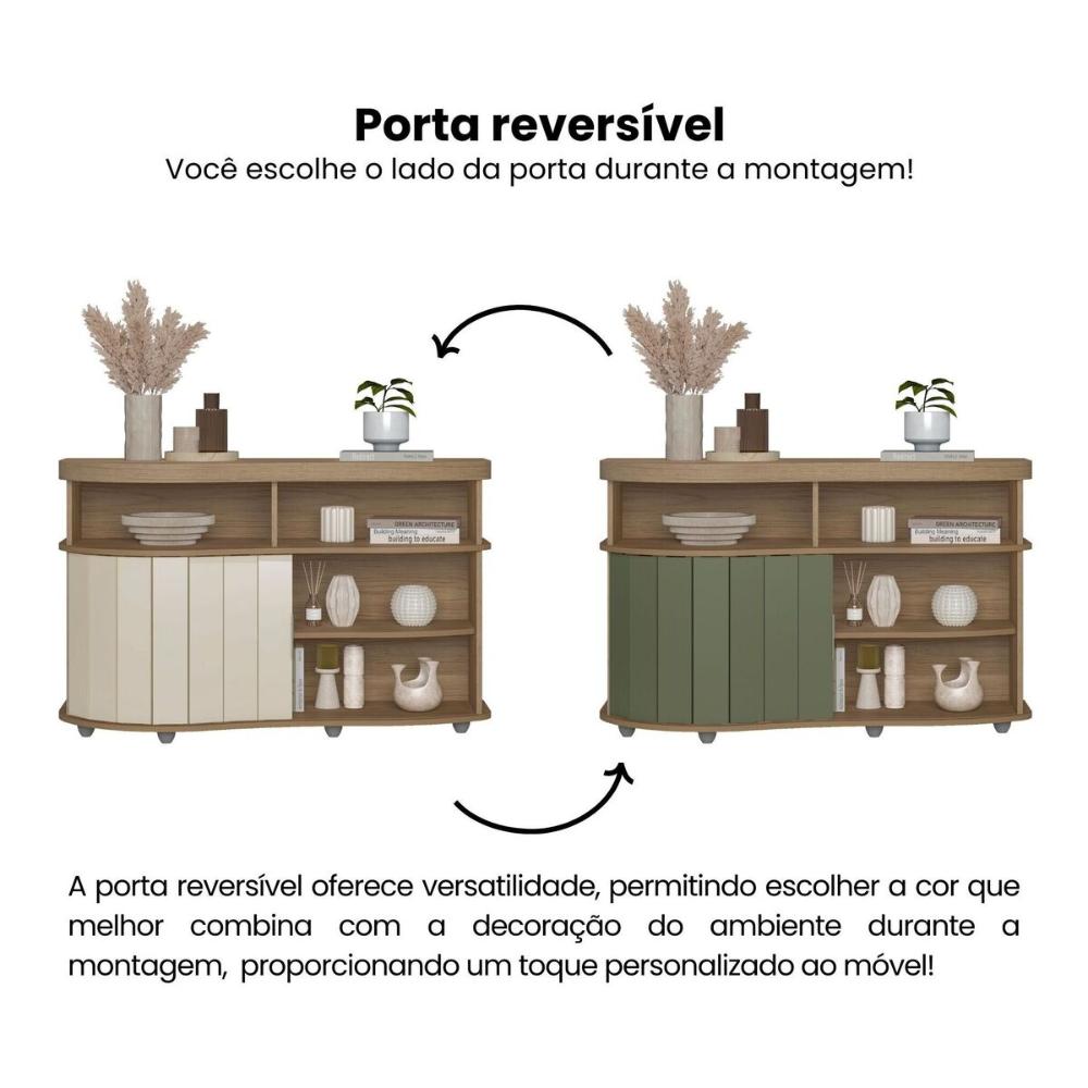 Aparador Buffet 120cm com 1 Porta Flex Multimóveis CR50127 Carvalho/Off White/Menta