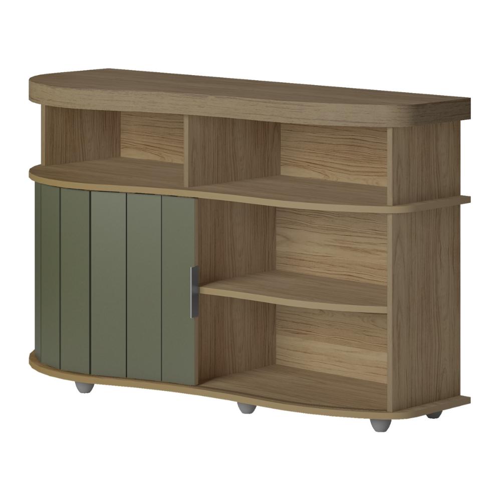 Aparador Buffet 120cm com 1 Porta Flex Multimóveis CR50127 Carvalho/Off White/Menta