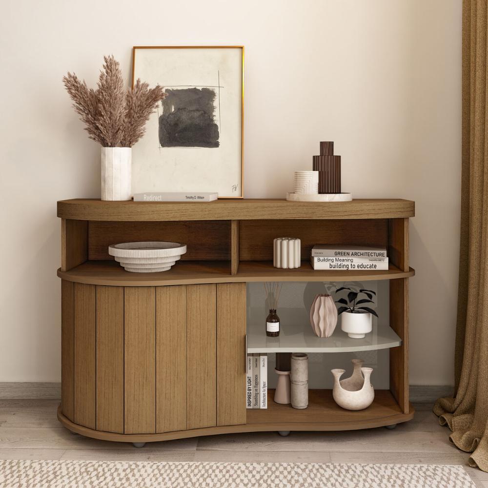 Aparador Buffet 120cm com 1 Porta Flex Multimóveis CR50127 Cinamomo/Off White