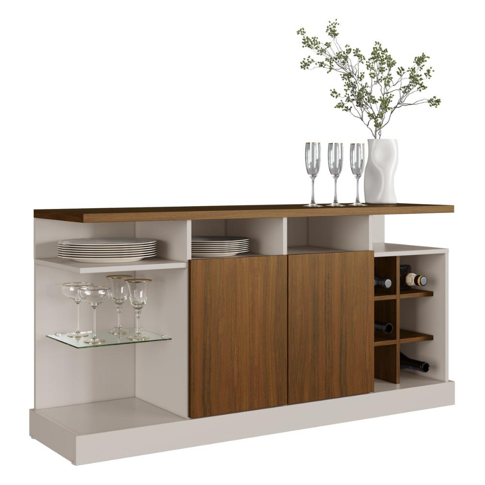 Aparador Buffet 136cm com Adega Embutida Multimóveis MP1100 Off White/Madeirado
