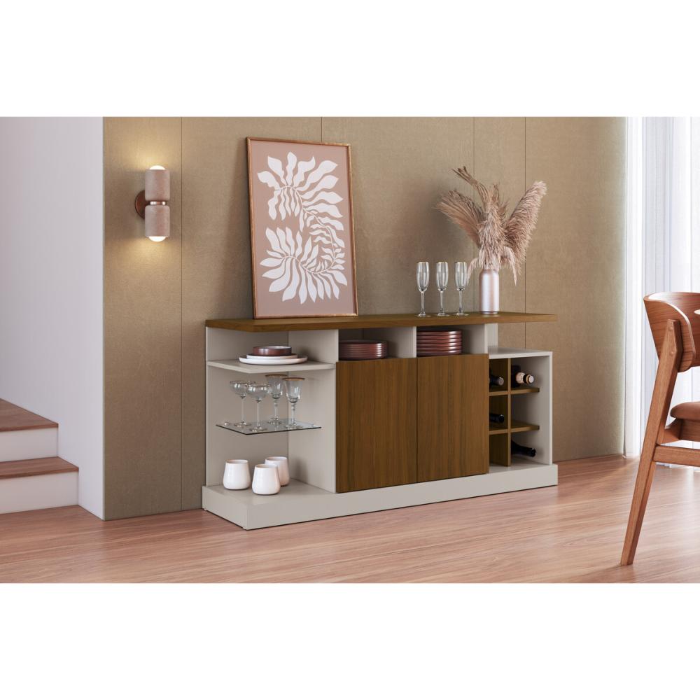 Aparador Buffet 136cm com Adega Embutida Multimóveis MP1100 Off White/Madeirado