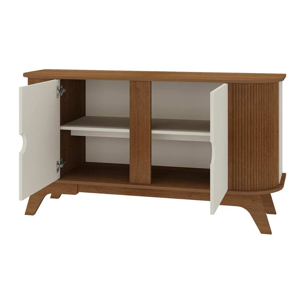 Aparador Buffet 140cm 2 Portas com Pés Retrô Multimóveis CR50129 Cinamomo/Off White
