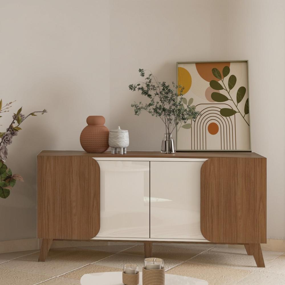 Aparador Buffet 160cm 4 Portas com Pés Retrô Multimóveis CR50126 Off White/Cedro