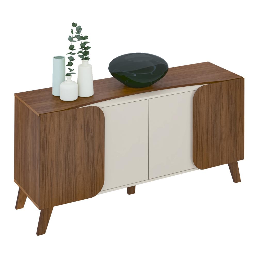 Aparador Buffet 160cm 4 Portas com Pés Retrô Multimóveis CR50126 Off White/Cedro