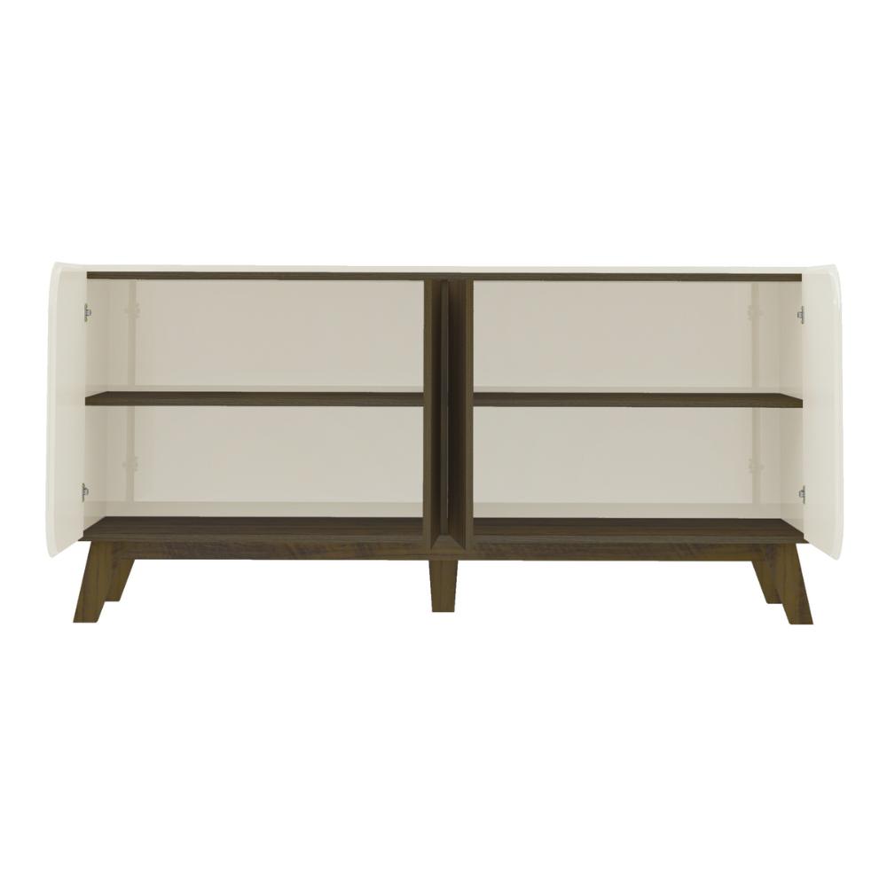 Aparador Buffet 160cm 4 Portas com Pés Retrô Multimóveis CR50126 Off White/Pinho Ripado