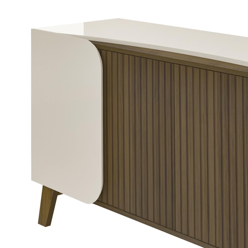 Aparador Buffet 160cm 4 Portas com Pés Retrô Multimóveis CR50126 Off White/Pinho Ripado