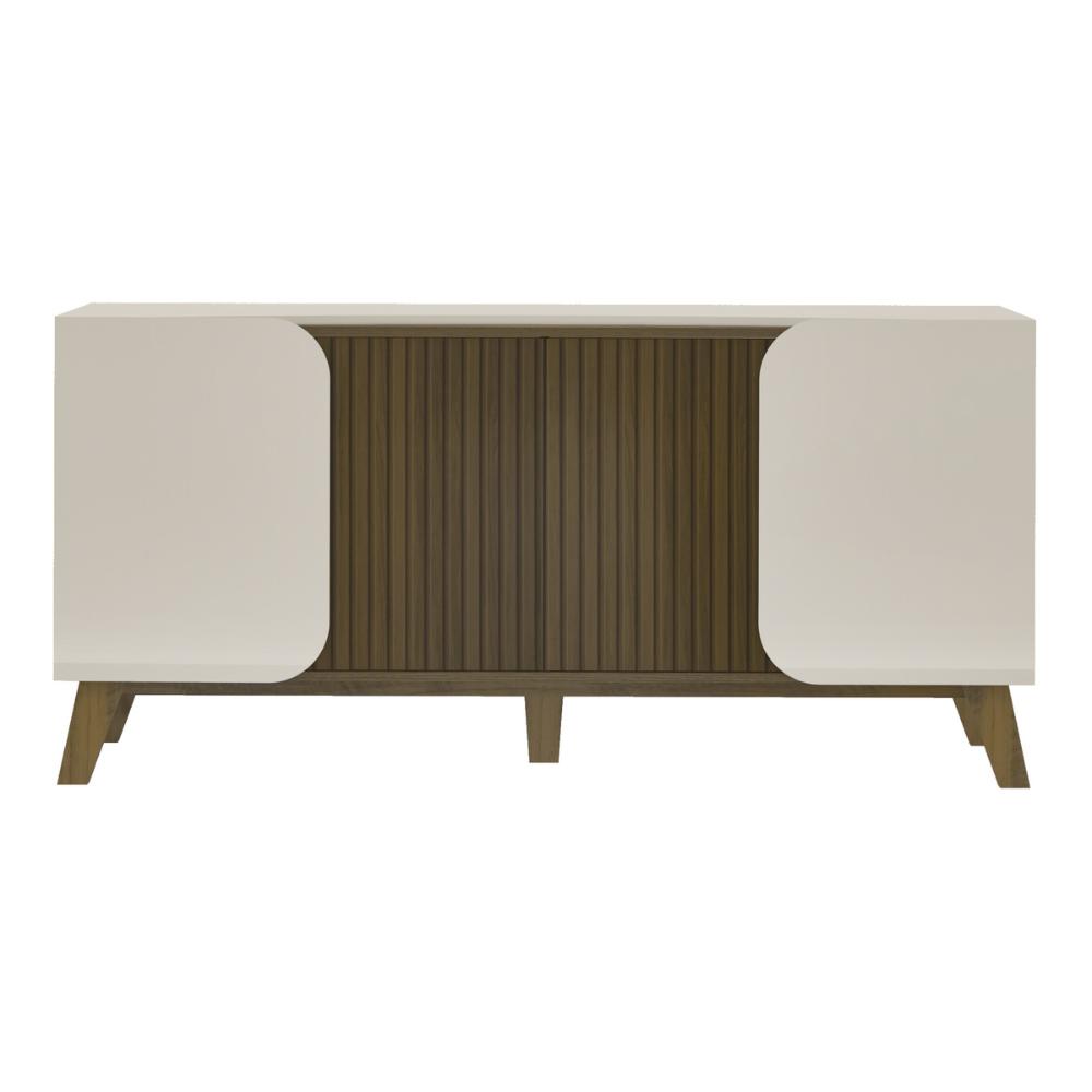Aparador Buffet 160cm 4 Portas com Pés Retrô Multimóveis CR50126 Off White/Pinho Ripado