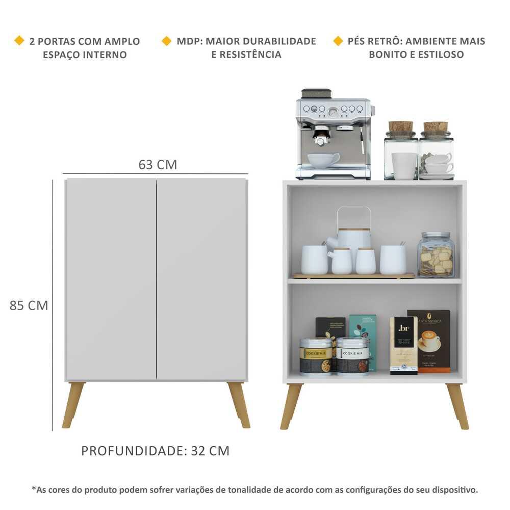 Aparador Buffet 2 Portas Retrô Veneza Multimóveis V3609 Branco/Natural
