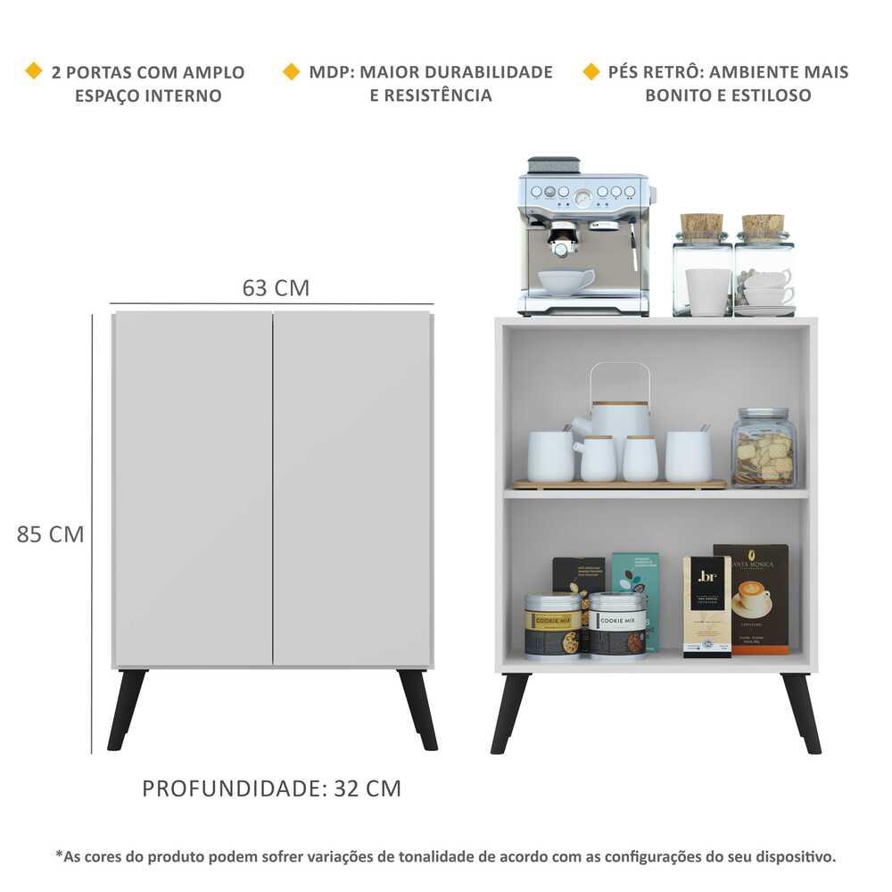 Aparador Buffet 2 Portas Retrô Veneza Multimóveis V3609 Branco/Preto