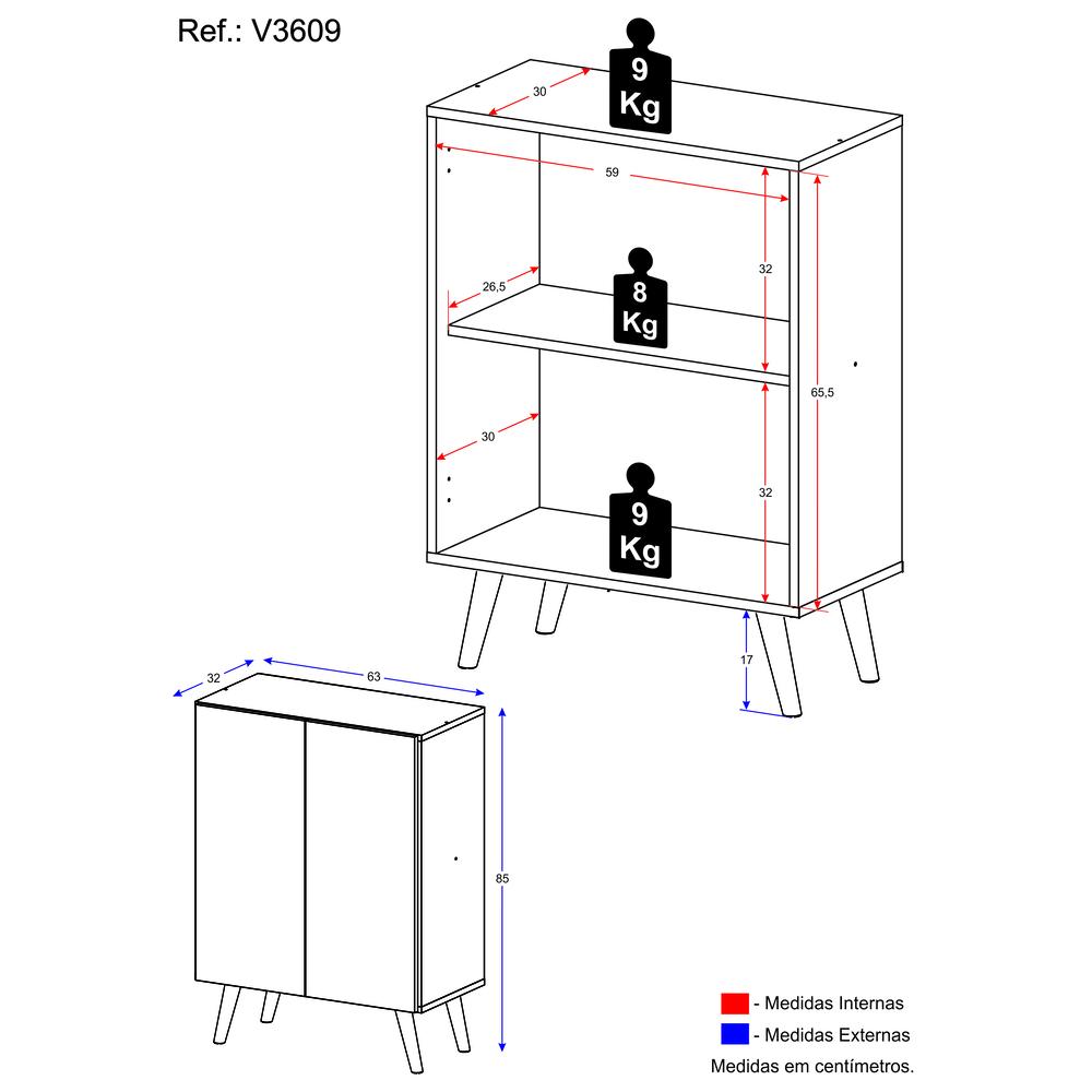 Aparador Buffet 2 Portas Retrô Veneza Multimóveis V3609 Branco/Preto