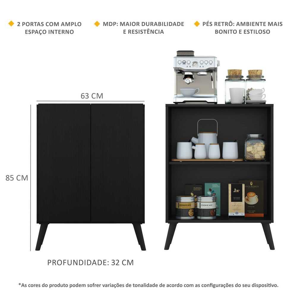 Aparador Buffet 2 Portas Retrô Veneza Multimóveis V3609 Preto