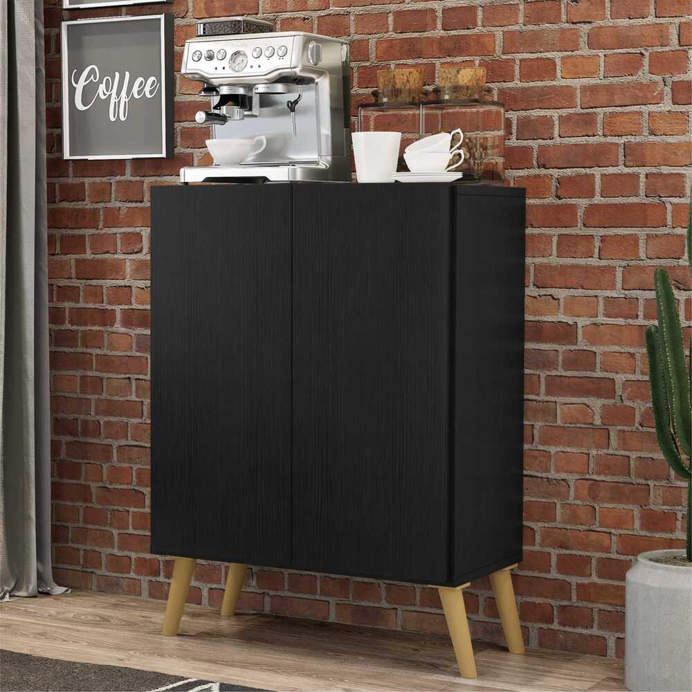 Aparador Buffet 2 Portas Retrô Veneza Multimóveis V3609 Preto/Natural