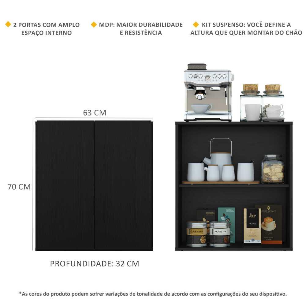 Aparador Buffet 2 Portas Suspenso Veneza Multimóveis V3608 Preto