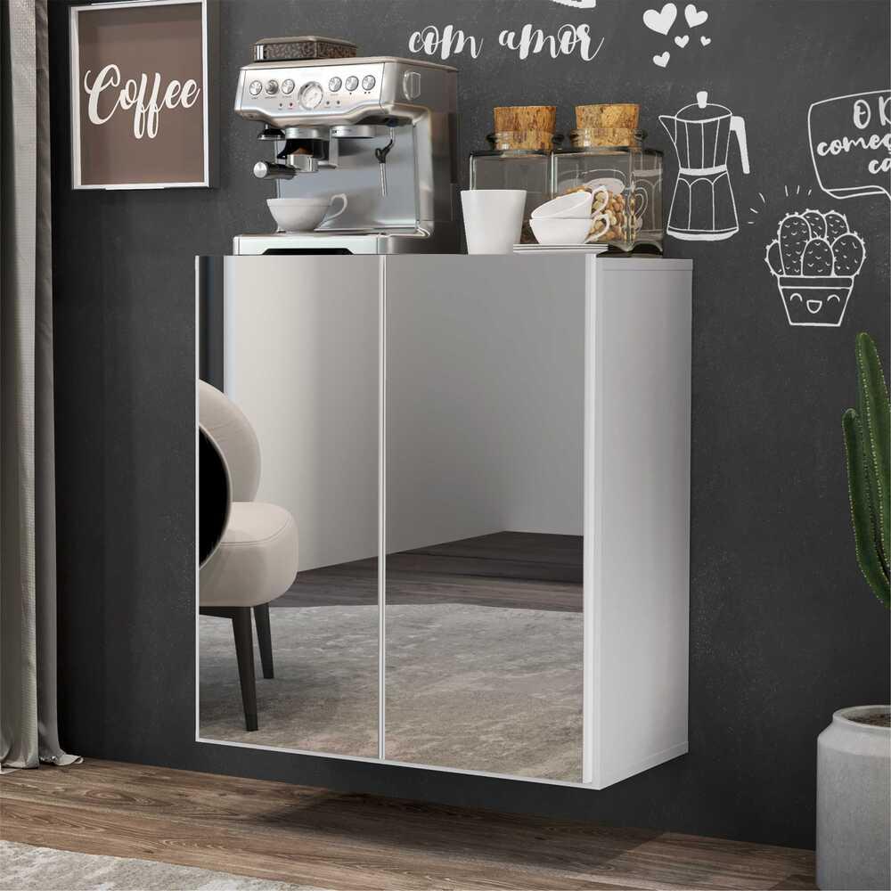 Aparador Buffet 2 Portas com Espelho Suspenso Vegas Multimóveis V3612 Branco
