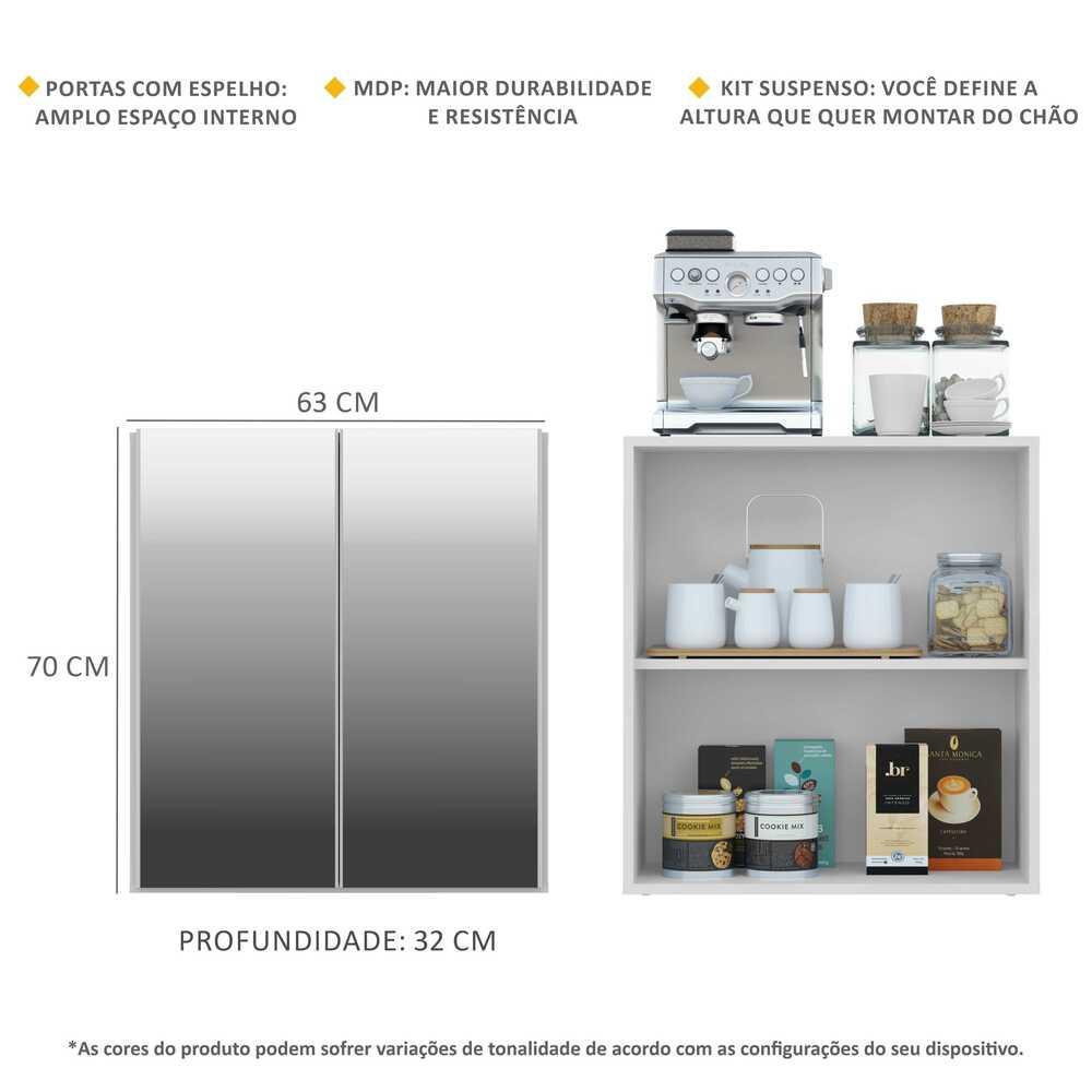 Aparador Buffet 2 Portas com Espelho Suspenso Vegas Multimóveis V3612 Branco
