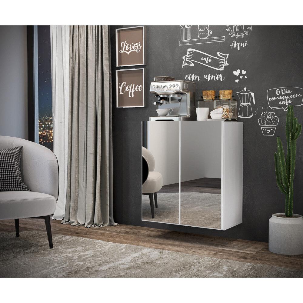 Aparador Buffet 2 Portas com Espelho Suspenso Vegas Multimóveis V3612 Branco