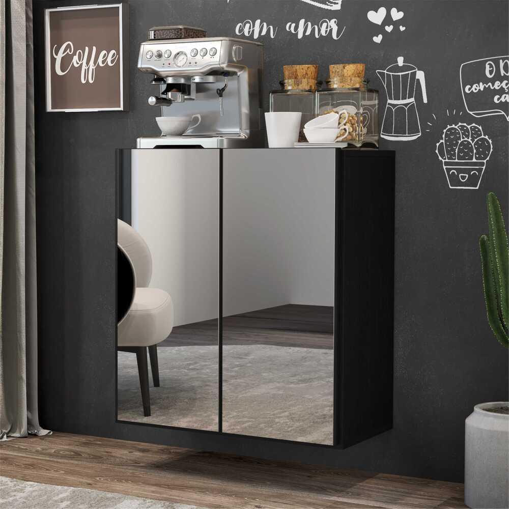 Aparador Buffet 2 Portas com Espelho Suspenso Vegas Multimóveis V3612 Preto