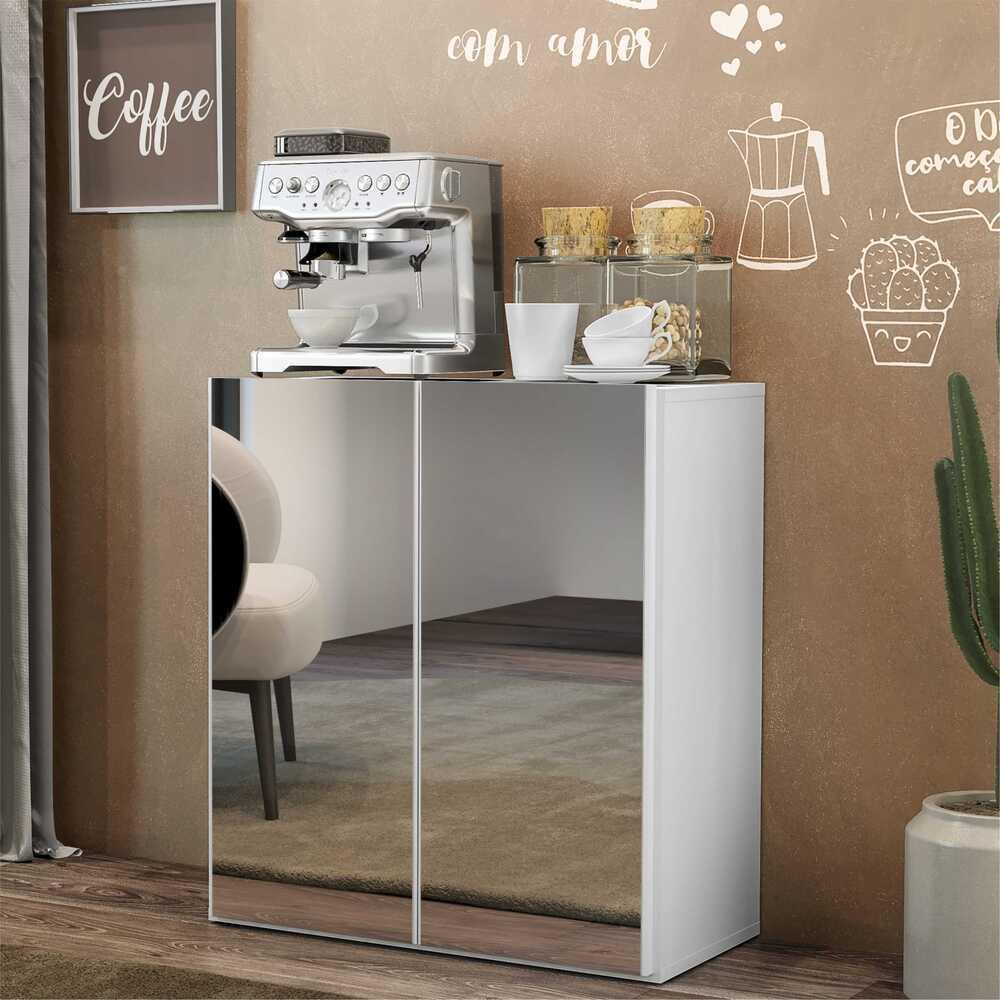 Aparador Buffet 2 Portas com Espelho Vegas Multimóveis V3611 Branco