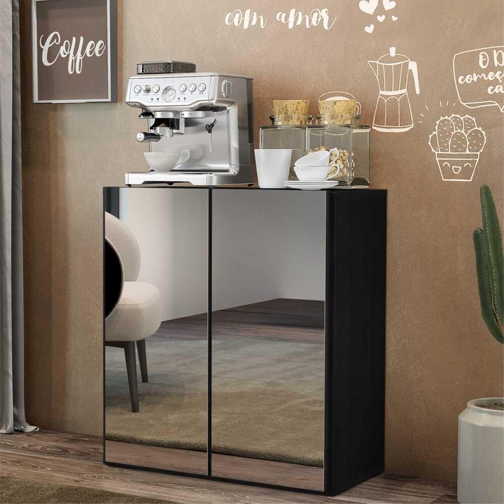 Aparador Buffet 2 Portas com Espelho Vegas Multimóveis V3611 Preto