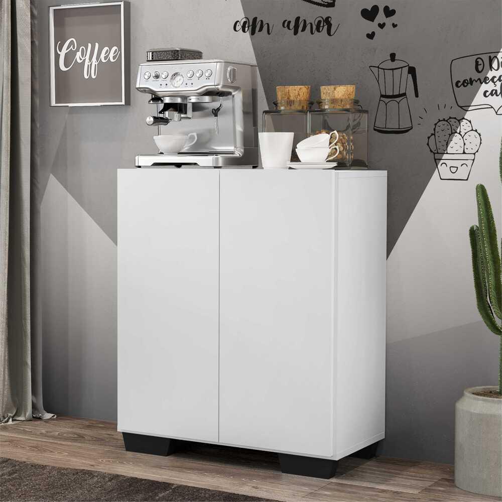 Aparador Buffet 2 Portas com Pés Quadrados Veneza Multimóveis V3610 Branco/Preto