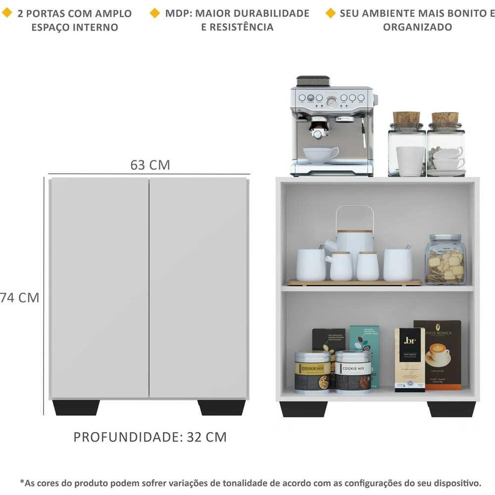 Aparador Buffet 2 Portas com Pés Quadrados Veneza Multimóveis V3610 Branco/Preto