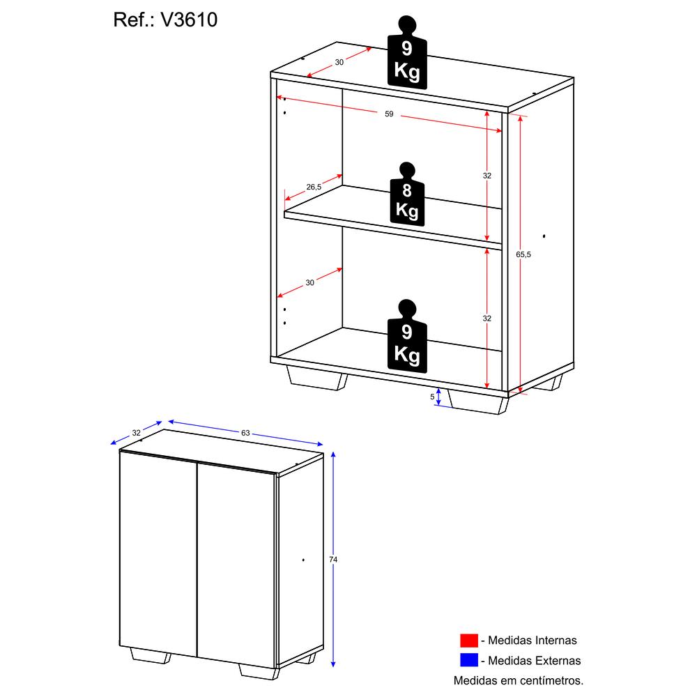 Aparador Buffet 2 Portas com Pés Quadrados Veneza Multimóveis V3610 Branco/Preto