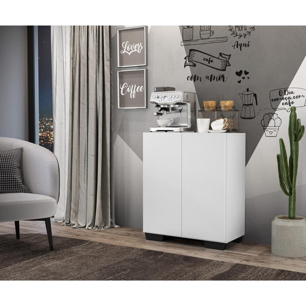 Aparador Buffet 2 Portas com Pés Quadrados Veneza Multimóveis V3610 Branco/Preto