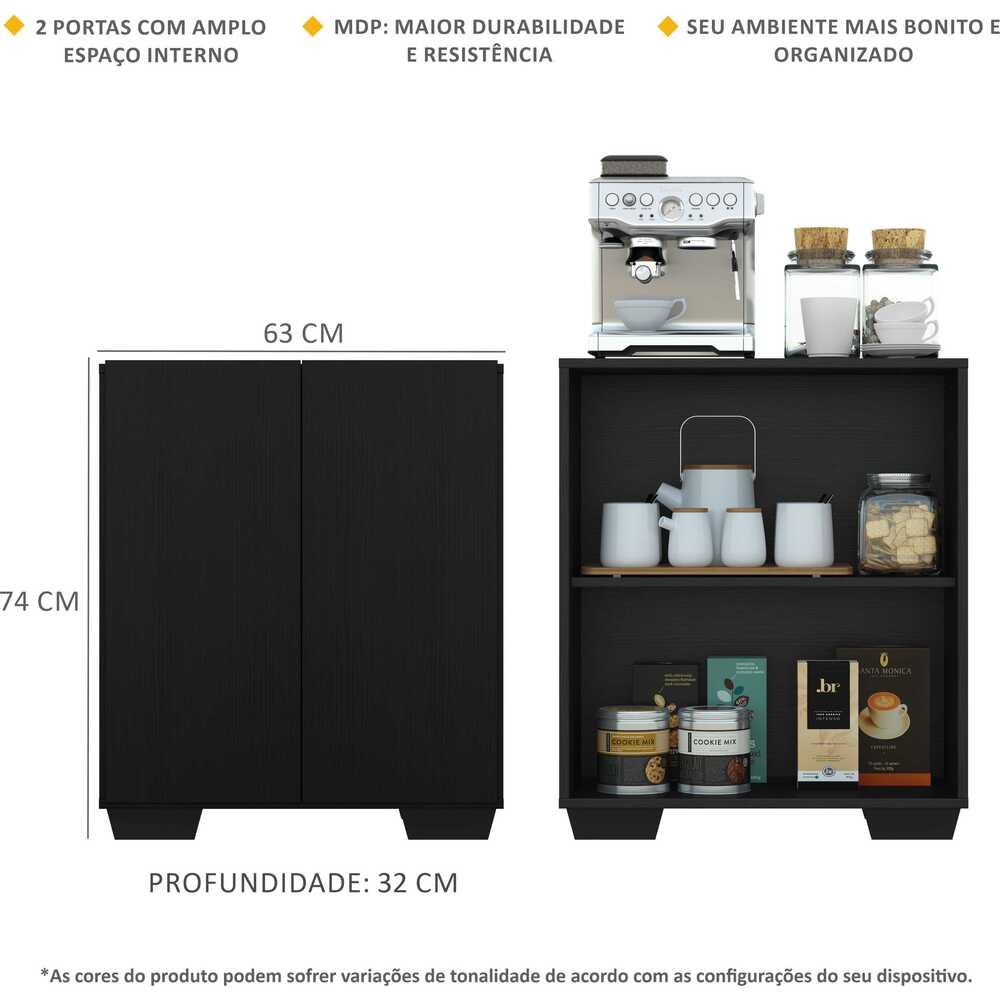 Aparador Buffet 2 Portas com Pés Quadrados Veneza Multimóveis V3610 Preto