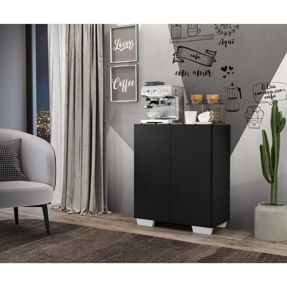 Aparador Buffet 2 Portas com Pés Quadrados Veneza Multimóveis V3610 Preto/Branco