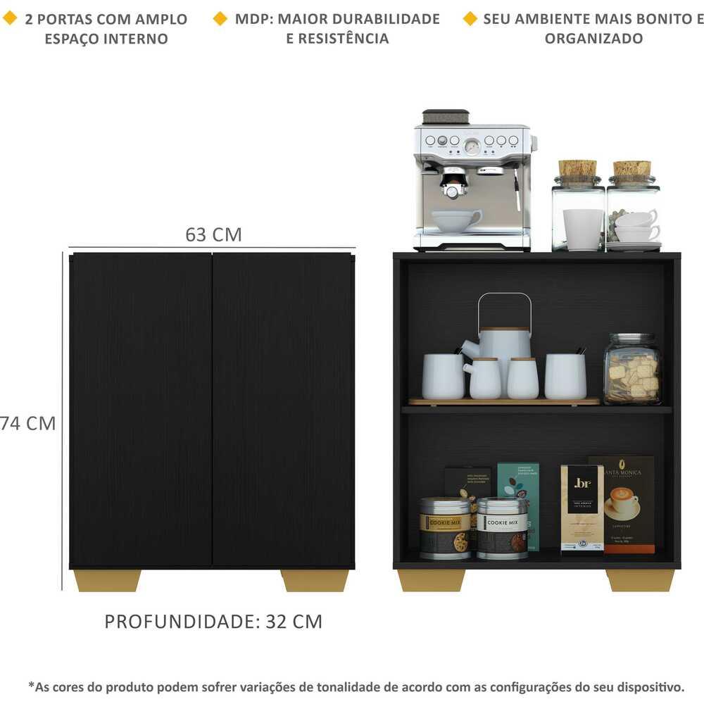 Aparador Buffet 2 Portas com Pés Quadrados Veneza Multimóveis V3610 Preto/Natural