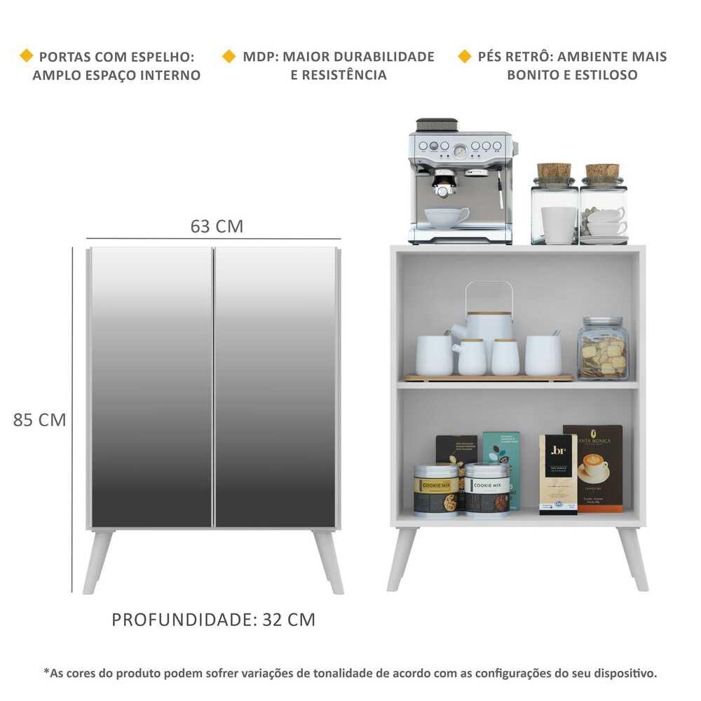 Aparador Buffet 2 portas com Espelho Retrô Vegas Multimóveis V3613 Branco