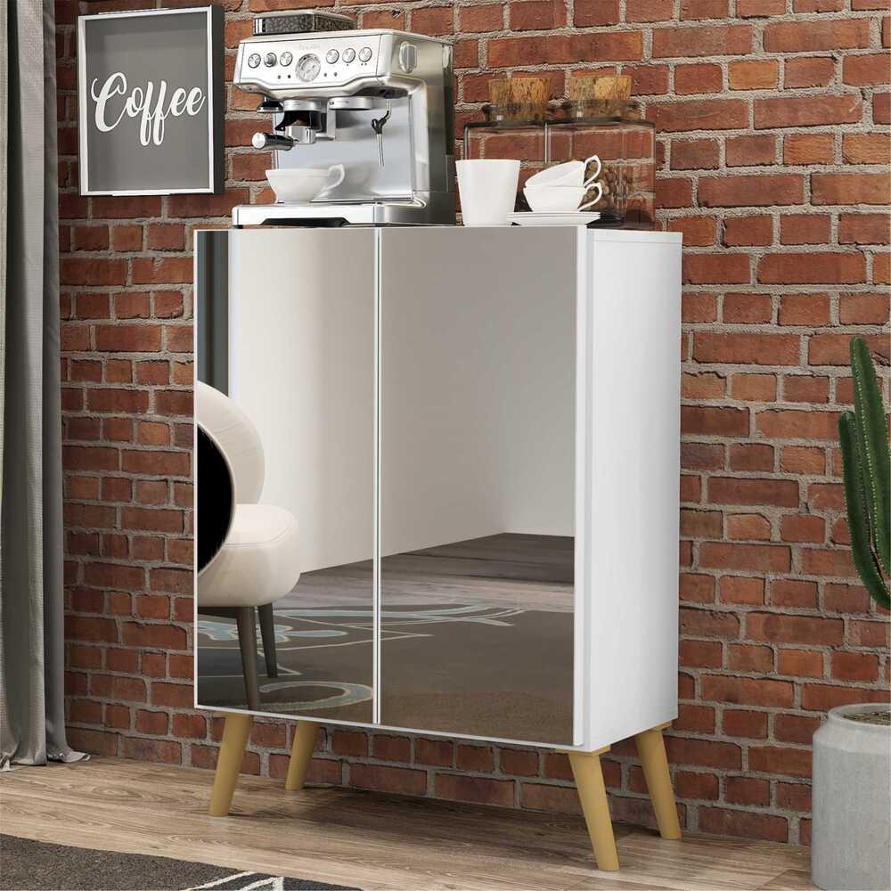 Aparador Buffet 2 portas com Espelho Retrô Vegas Multimóveis V3613 Branco/Natural
