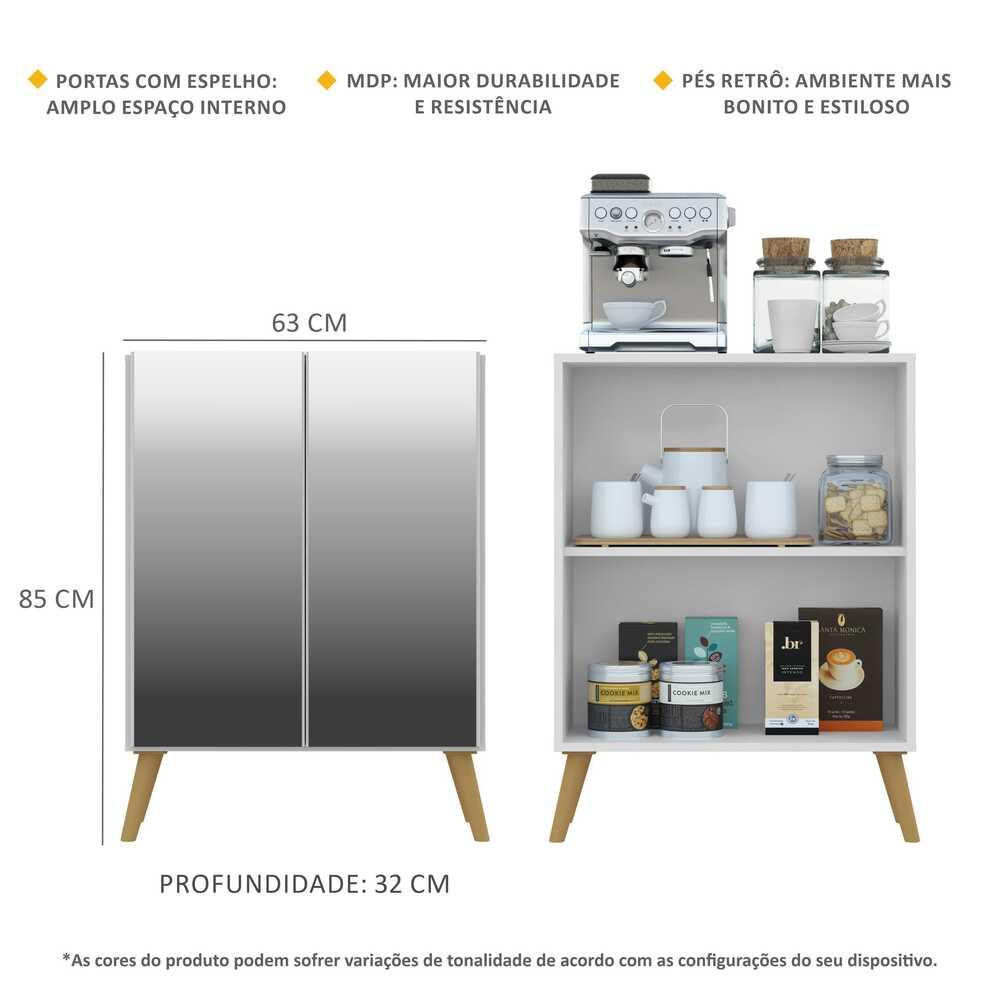 Aparador Buffet 2 portas com Espelho Retrô Vegas Multimóveis V3613 Branco/Natural
