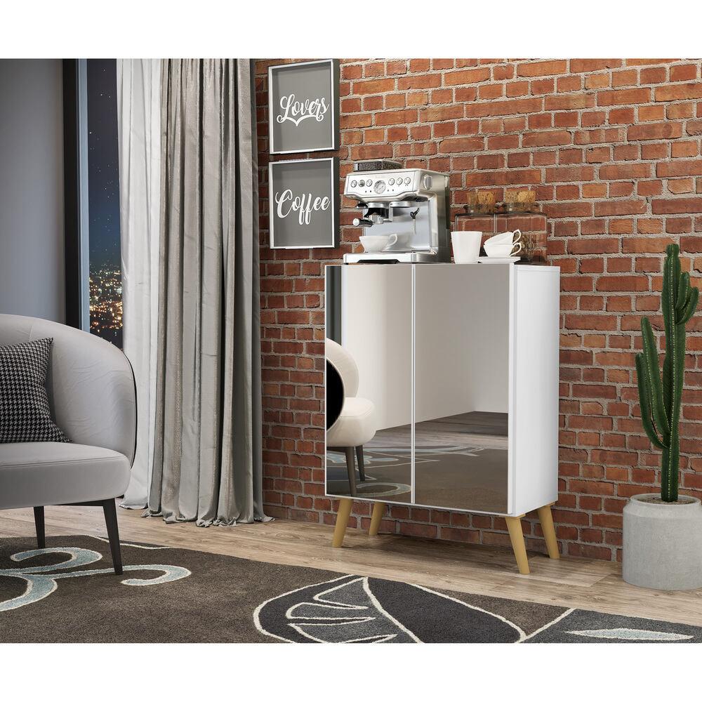 Aparador Buffet 2 portas com Espelho Retrô Vegas Multimóveis V3613 Branco/Natural