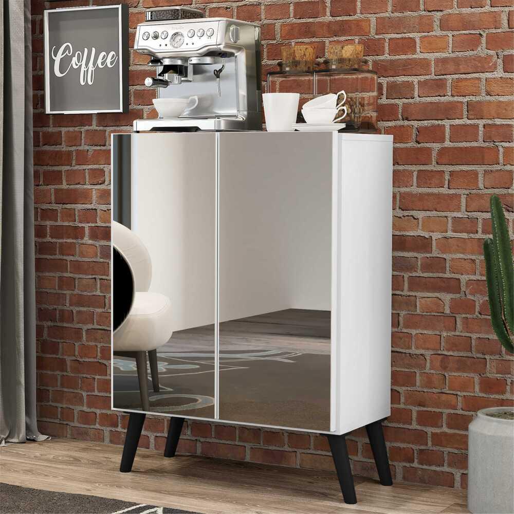 Aparador Buffet 2 portas com Espelho Retrô Vegas Multimóveis V3613 Branco/Preto