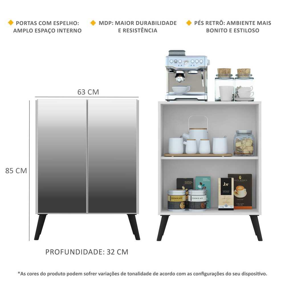 Aparador Buffet 2 portas com Espelho Retrô Vegas Multimóveis V3613 Branco/Preto
