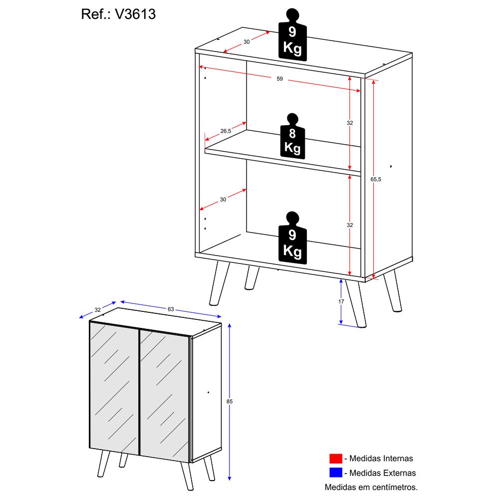 Aparador Buffet 2 portas com Espelho Retrô Vegas Multimóveis V3613 Branco/Preto