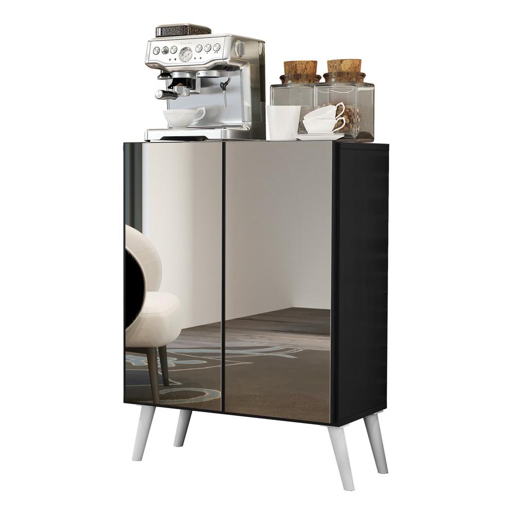 Aparador Buffet 2 portas com Espelho Retrô Vegas Multimóveis V3613 Preto/Branco