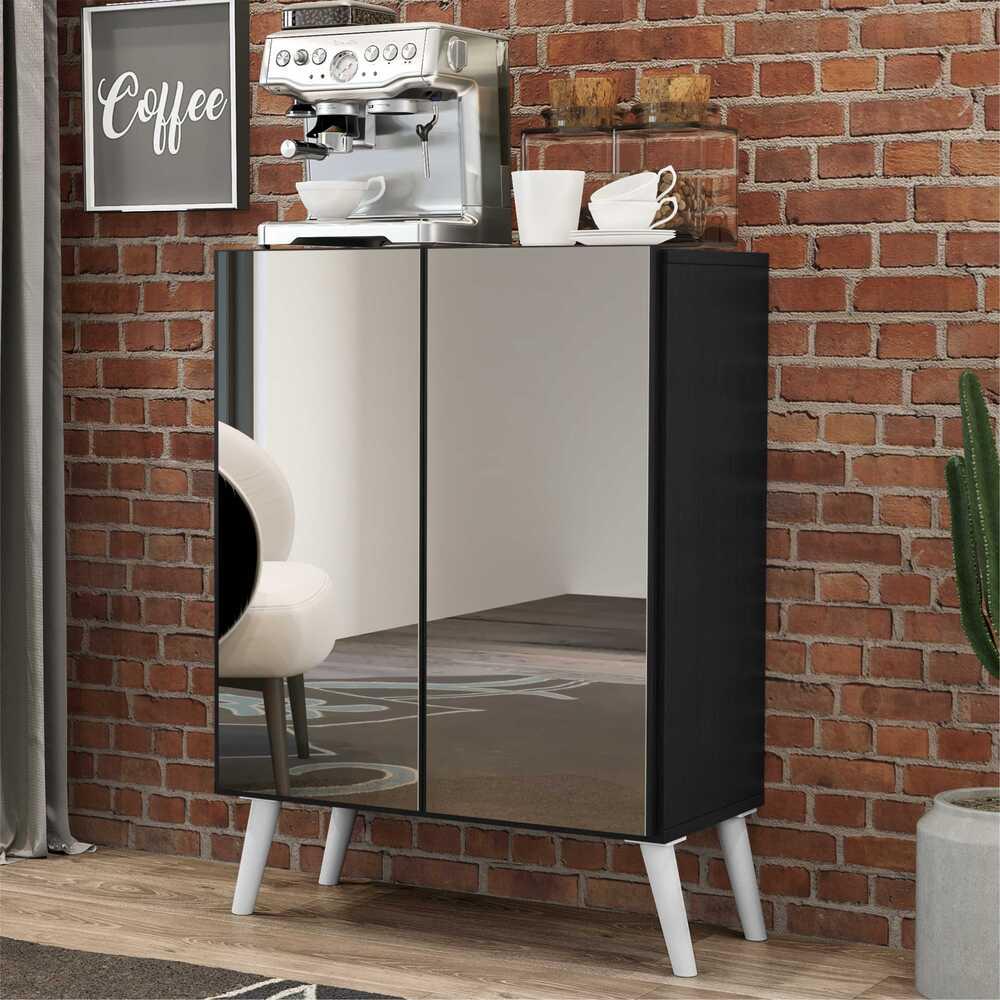 Aparador Buffet 2 portas com Espelho Retrô Vegas Multimóveis V3613 Preto/Branco