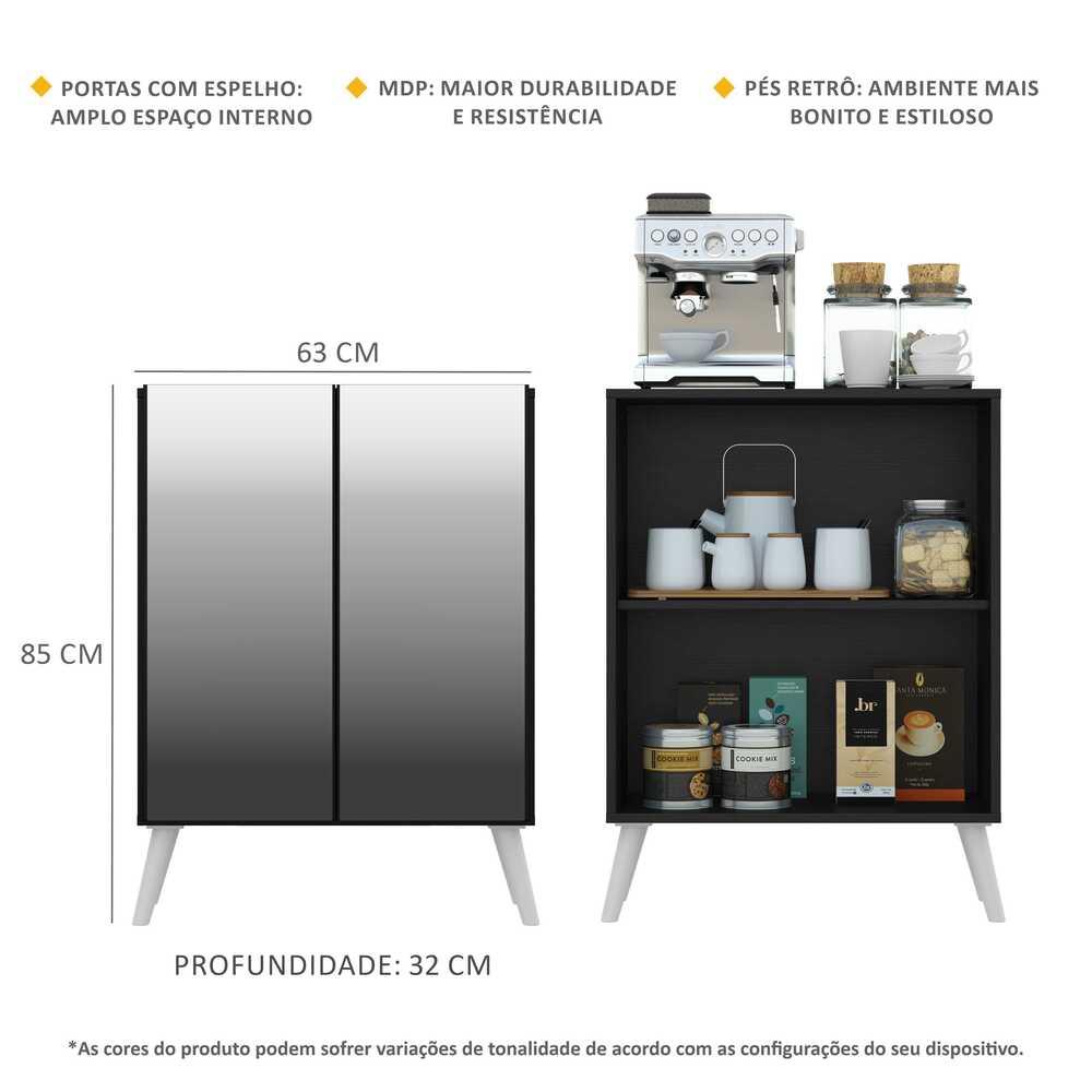 Aparador Buffet 2 portas com Espelho Retrô Vegas Multimóveis V3613 Preto/Branco