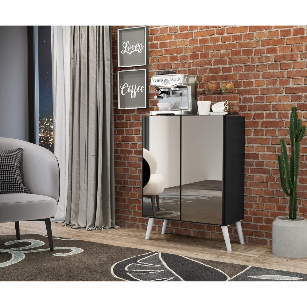 Aparador Buffet 2 portas com Espelho Retrô Vegas Multimóveis V3613 Preto/Branco