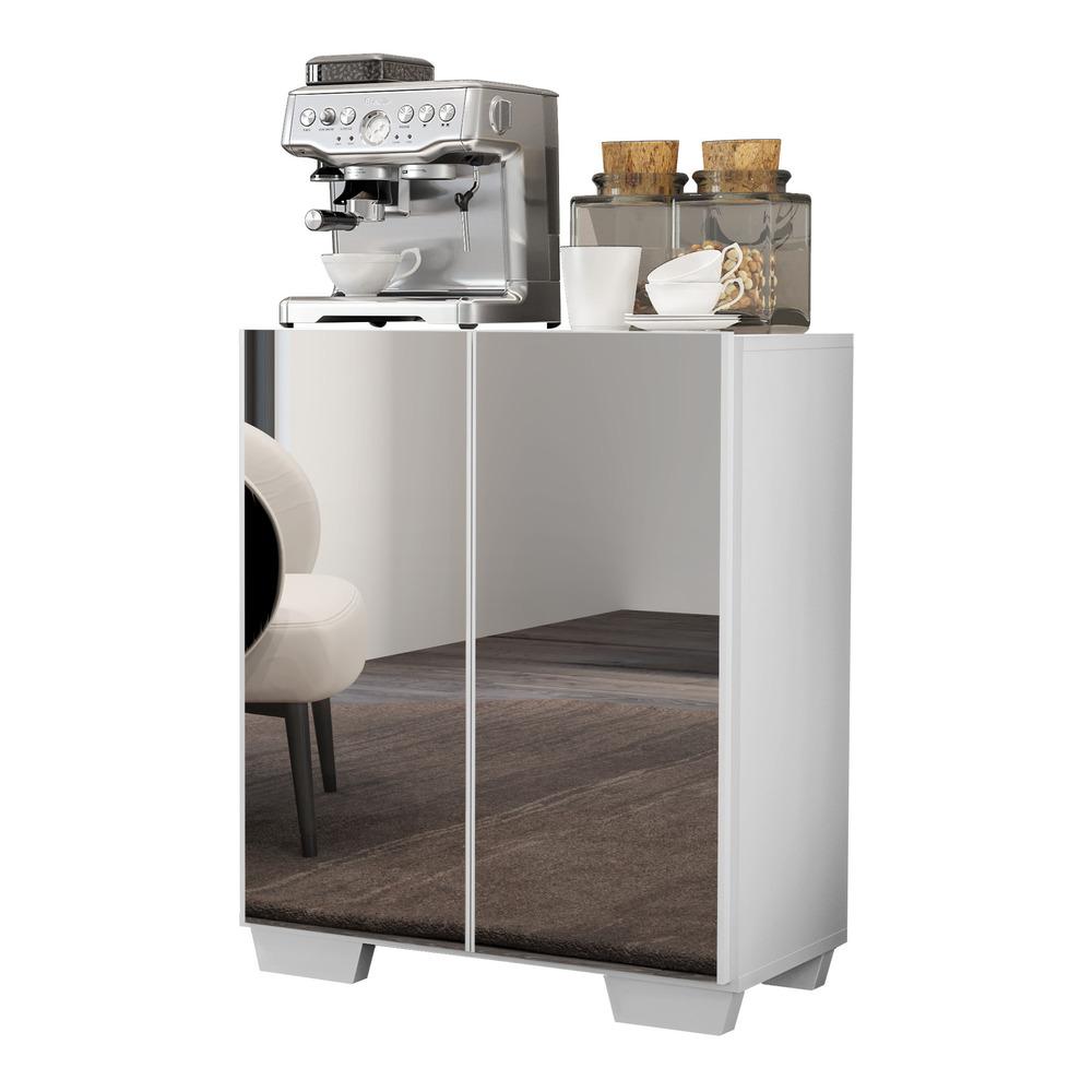 Aparador Buffet 2 portas com Espelho e Pés Quadrados Vegas Multimóveis V3614 Branco