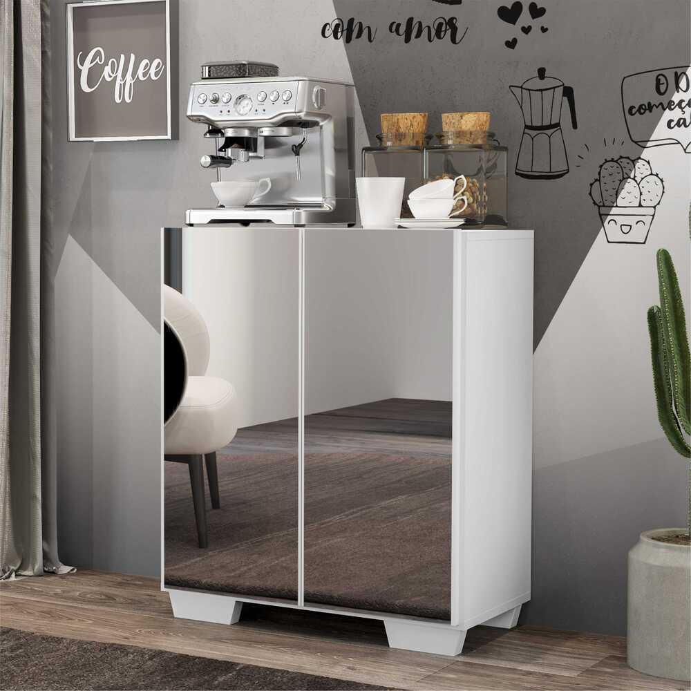 Aparador Buffet 2 portas com Espelho e Pés Quadrados Vegas Multimóveis V3614 Branco