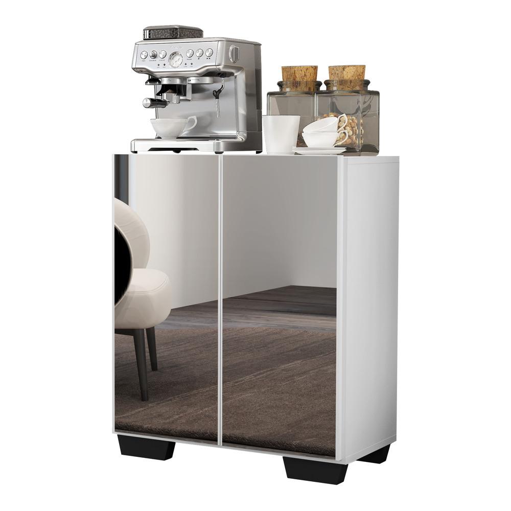 Aparador Buffet 2 portas com Espelho e Pés Quadrados Vegas Multimóveis V3614 Branco/Preto