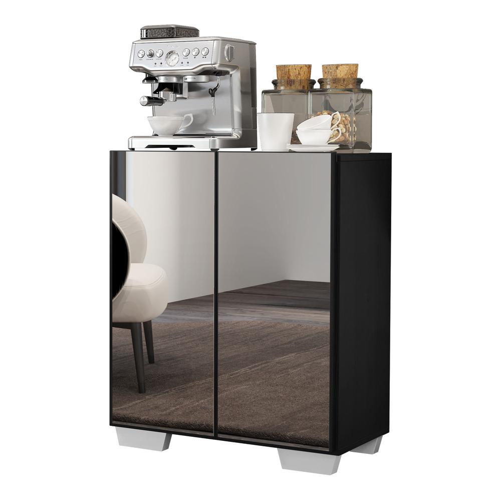 Aparador Buffet 2 portas com Espelho e Pés Quadrados Vegas Multimóveis V3614 Preto/Branco