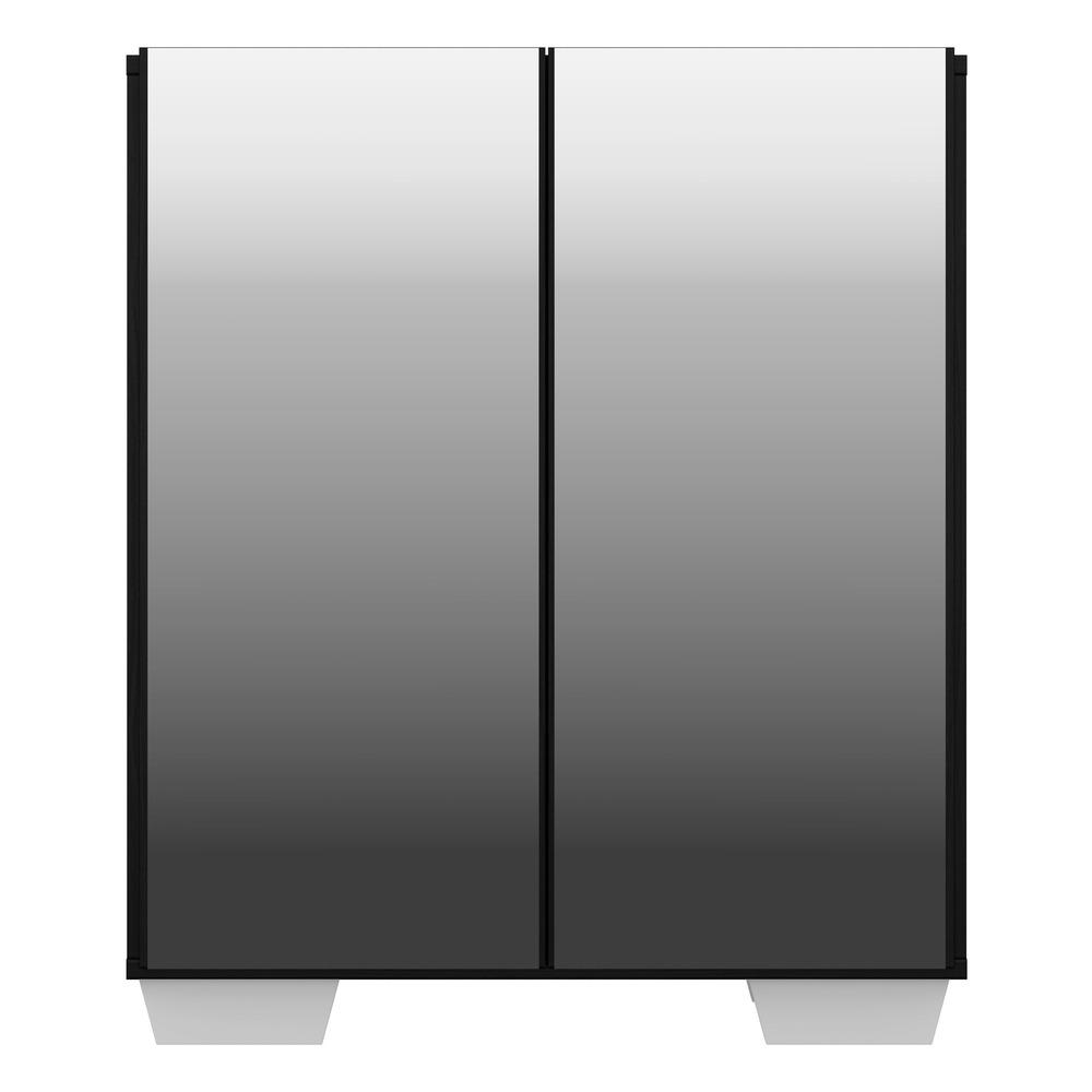 Aparador Buffet 2 portas com Espelho e Pés Quadrados Vegas Multimóveis V3614 Preto/Branco