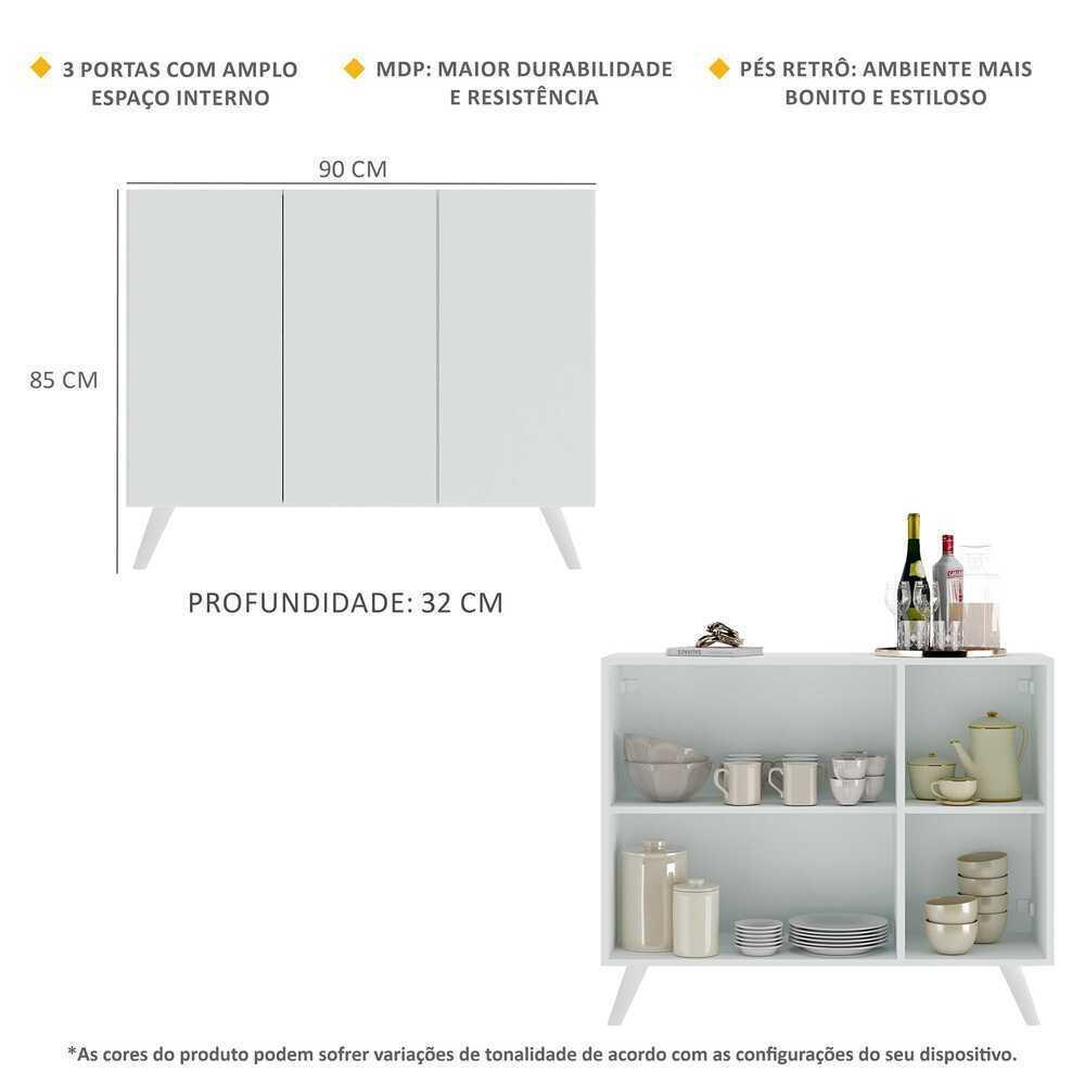 Aparador Buffet 3 Portas Retrô Veneza Multimóveis MP1009 Branco