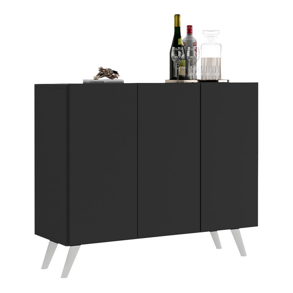 Aparador Buffet 3 Portas Retrô Veneza Multimóveis MP1009 Preto/Branco