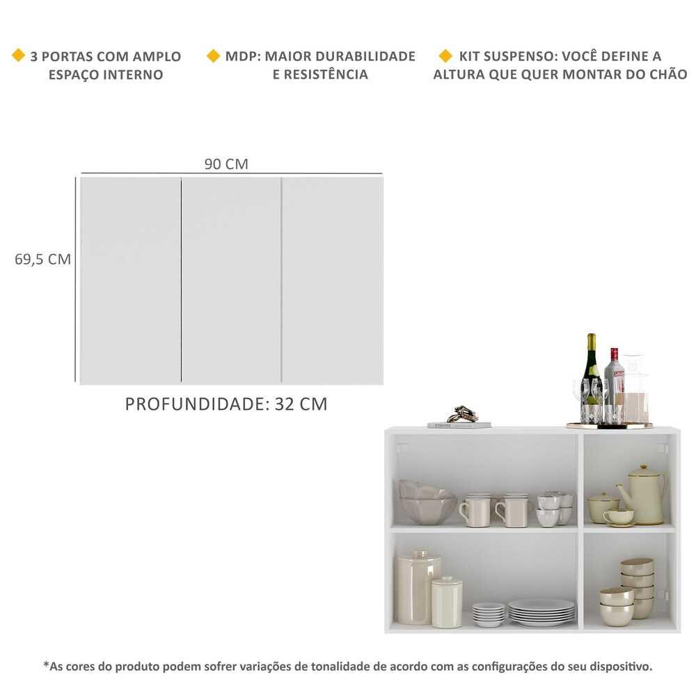 Aparador Buffet 3 Portas Suspenso Veneza Multimóveis V1008 Branco