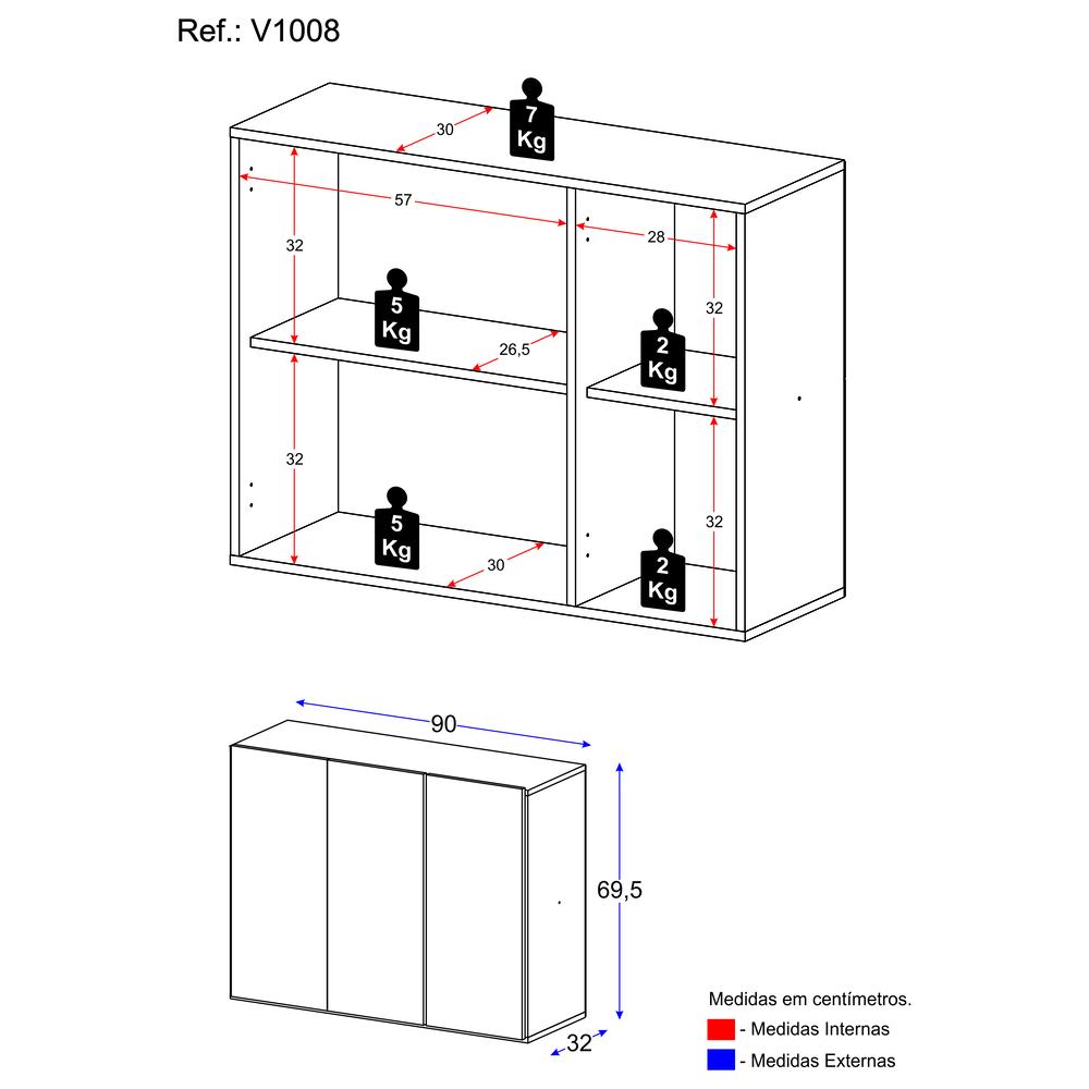 Aparador Buffet 3 Portas Suspenso Veneza Multimóveis V1008 Branco